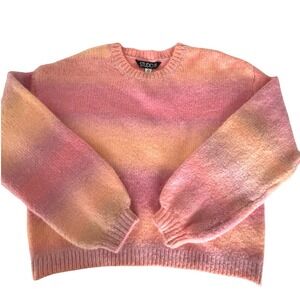 Studio 19 Womens Pink Orange Ombre Striped Fuzzy Knit Balloon Sleeve Sweater M